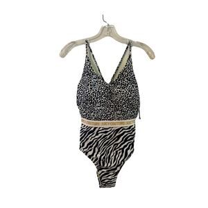Juicy Couture Animal Print Black and Green One-Piece Racerback Swimsuit Medium
